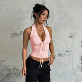 Lace Patchwork Halter-Neck Top